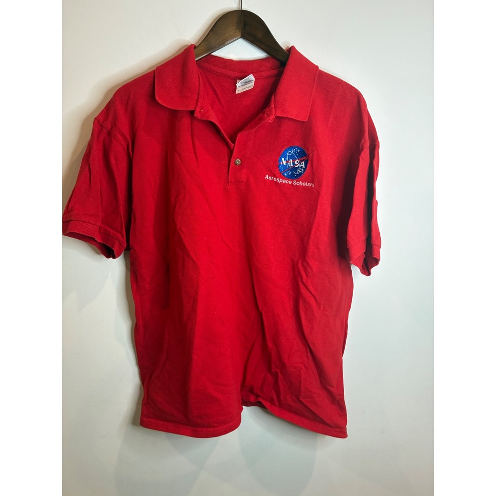 Gildan NASA Aerospace Scholars Red Polo Shirt Mens Large Short Sleeve Cotton